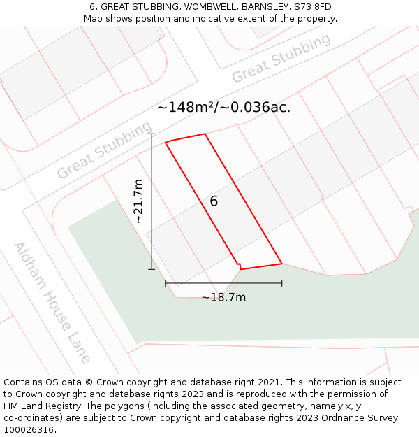 6, GREAT STUBBING, WOMBWELL, BARNSLEY, S73 8FD: Plot and title map