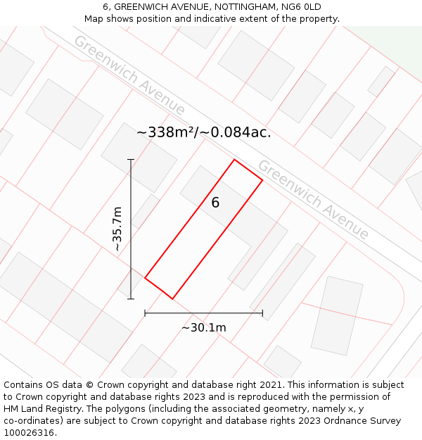 6, GREENWICH AVENUE, NOTTINGHAM, NG6 0LD: Plot and title map