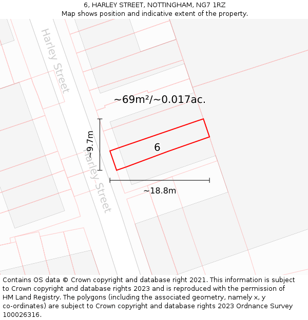 6, HARLEY STREET, NOTTINGHAM, NG7 1RZ: Plot and title map