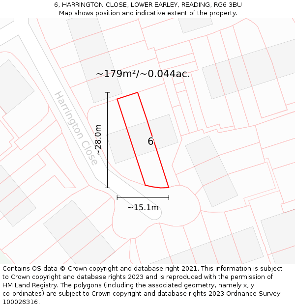 6, HARRINGTON CLOSE, LOWER EARLEY, READING, RG6 3BU: Plot and title map