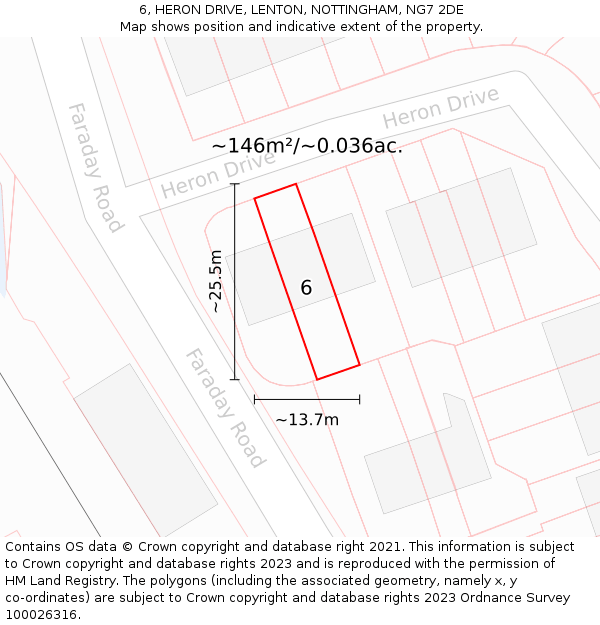 6, HERON DRIVE, LENTON, NOTTINGHAM, NG7 2DE: Plot and title map
