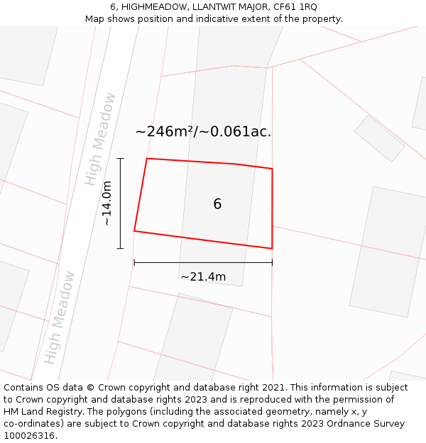6, HIGHMEADOW, LLANTWIT MAJOR, CF61 1RQ: Plot and title map