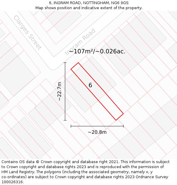 6, INGRAM ROAD, NOTTINGHAM, NG6 9GS: Plot and title map