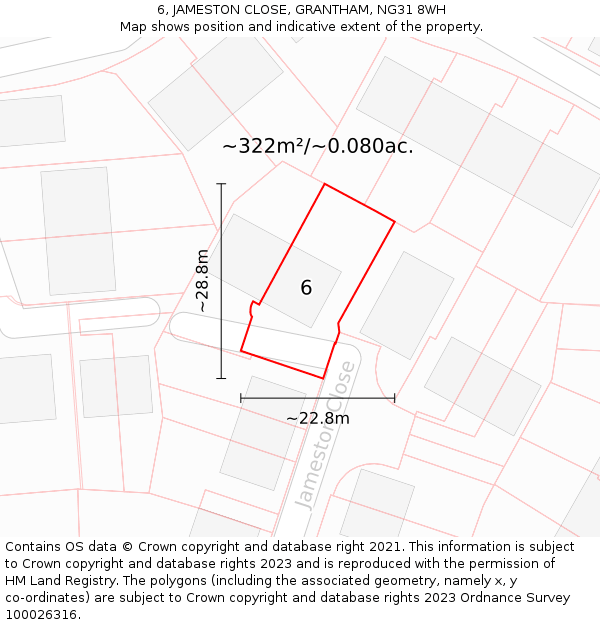 6, JAMESTON CLOSE, GRANTHAM, NG31 8WH: Plot and title map