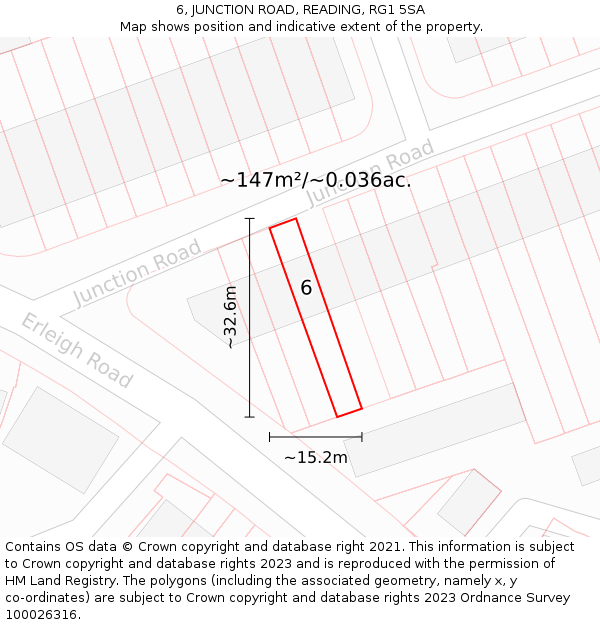 6, JUNCTION ROAD, READING, RG1 5SA: Plot and title map