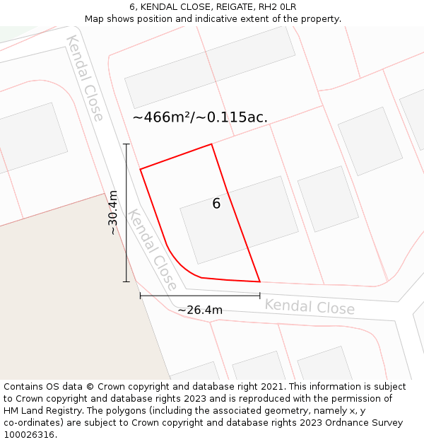 6, KENDAL CLOSE, REIGATE, RH2 0LR: Plot and title map