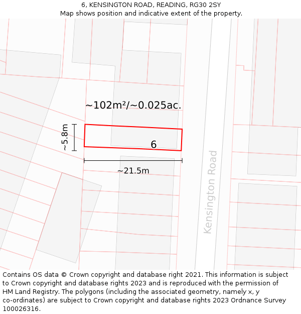6, KENSINGTON ROAD, READING, RG30 2SY: Plot and title map