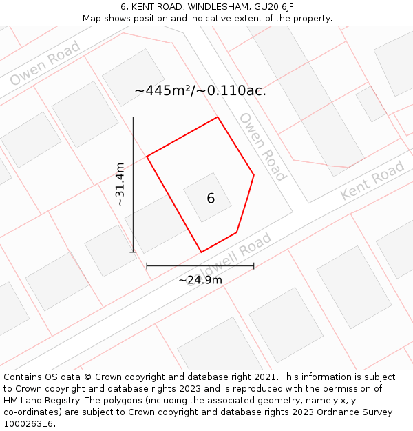 6, KENT ROAD, WINDLESHAM, GU20 6JF: Plot and title map