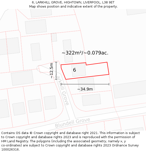 6, LARKHILL GROVE, HIGHTOWN, LIVERPOOL, L38 9ET: Plot and title map