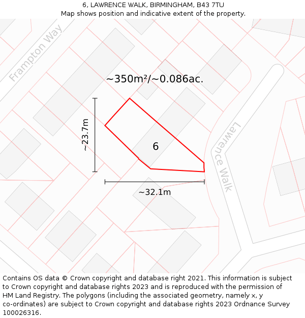6, LAWRENCE WALK, BIRMINGHAM, B43 7TU: Plot and title map