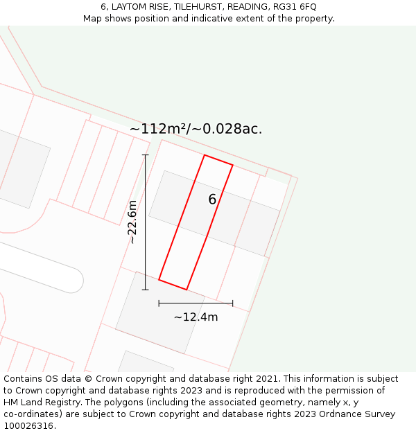 6, LAYTOM RISE, TILEHURST, READING, RG31 6FQ: Plot and title map