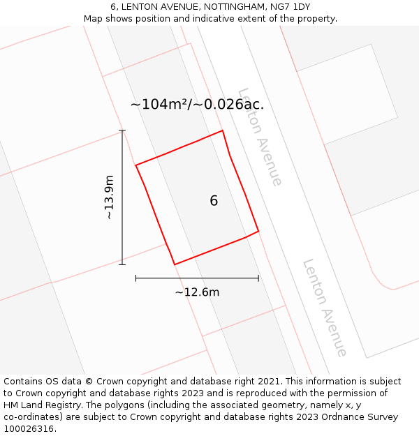6, LENTON AVENUE, NOTTINGHAM, NG7 1DY: Plot and title map