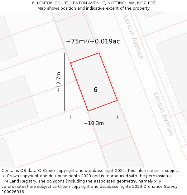 6, LENTON COURT, LENTON AVENUE, NOTTINGHAM, NG7 1DZ: Plot and title map