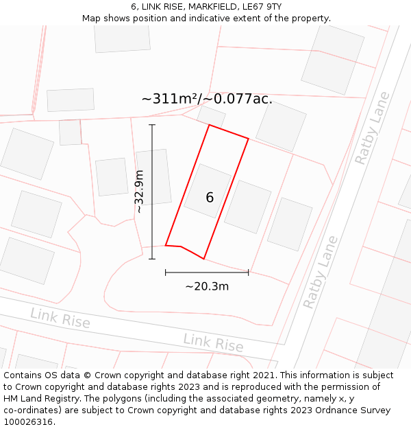 6, LINK RISE, MARKFIELD, LE67 9TY: Plot and title map