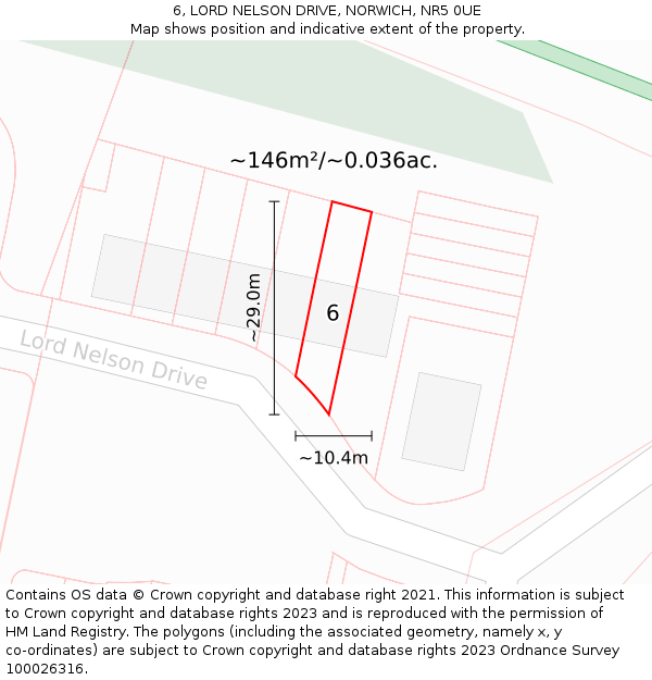 6, LORD NELSON DRIVE, NORWICH, NR5 0UE: Plot and title map
