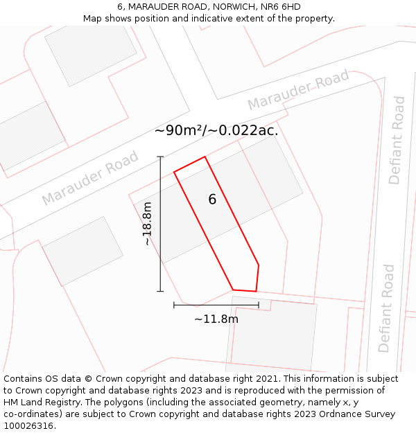 6, MARAUDER ROAD, NORWICH, NR6 6HD: Plot and title map