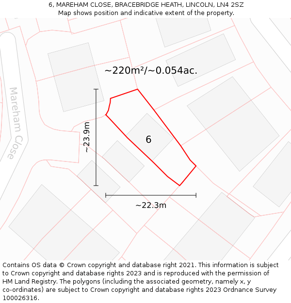 6, MAREHAM CLOSE, BRACEBRIDGE HEATH, LINCOLN, LN4 2SZ: Plot and title map