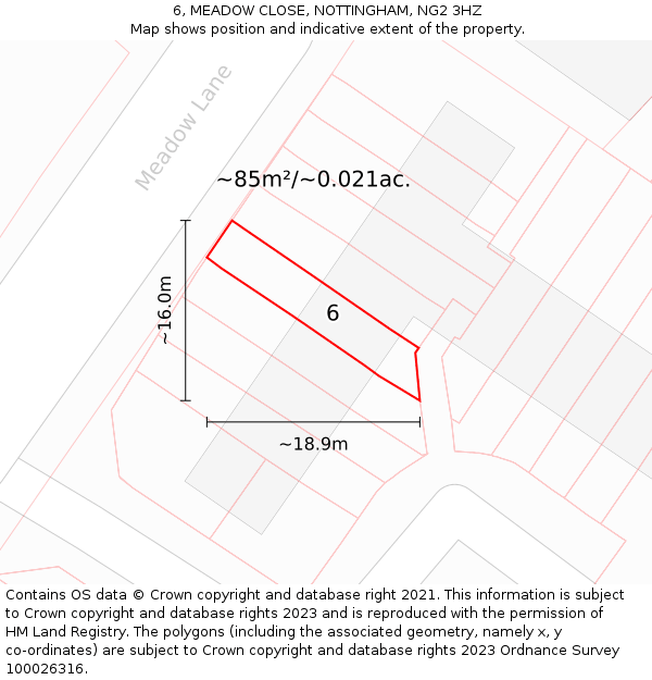 6, MEADOW CLOSE, NOTTINGHAM, NG2 3HZ: Plot and title map