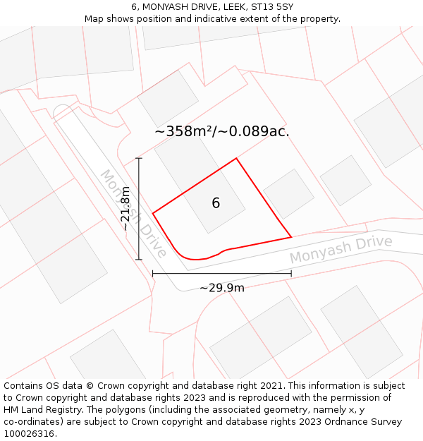 6, MONYASH DRIVE, LEEK, ST13 5SY: Plot and title map