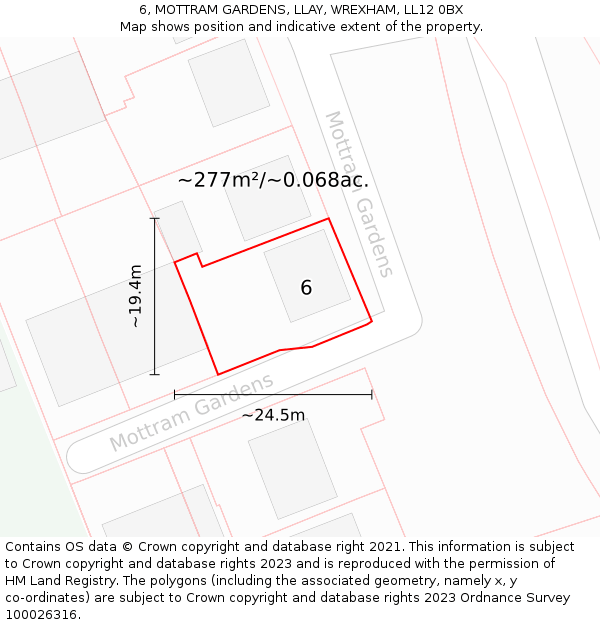 6, MOTTRAM GARDENS, LLAY, WREXHAM, LL12 0BX: Plot and title map