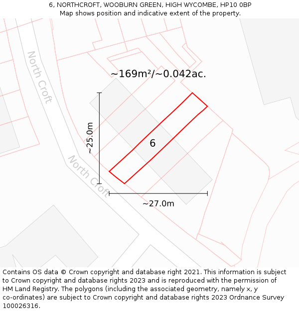 6, NORTHCROFT, WOOBURN GREEN, HIGH WYCOMBE, HP10 0BP: Plot and title map