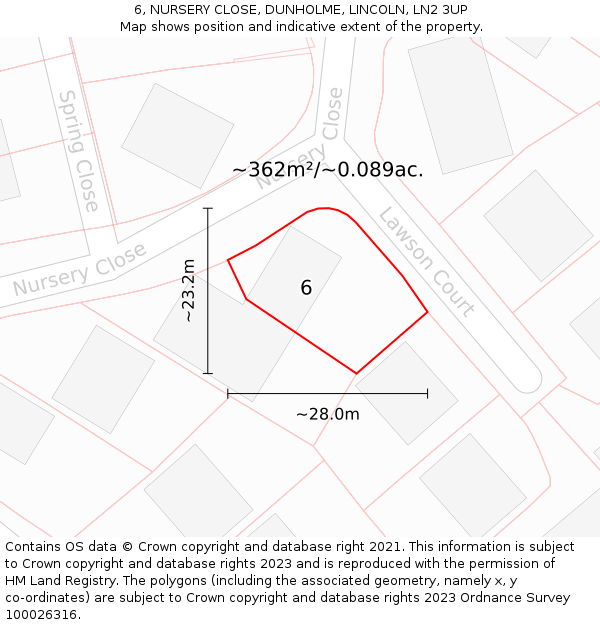 6, NURSERY CLOSE, DUNHOLME, LINCOLN, LN2 3UP: Plot and title map