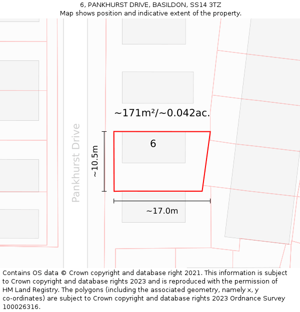 6, PANKHURST DRIVE, BASILDON, SS14 3TZ: Plot and title map