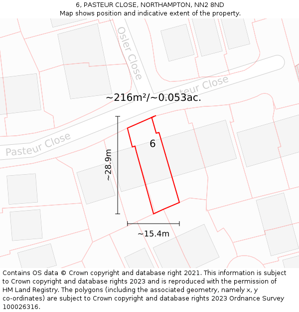 6, PASTEUR CLOSE, NORTHAMPTON, NN2 8ND: Plot and title map