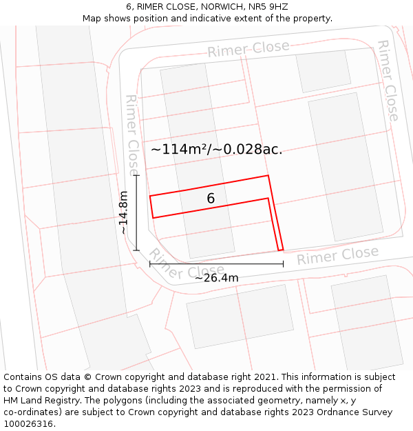 6, RIMER CLOSE, NORWICH, NR5 9HZ: Plot and title map