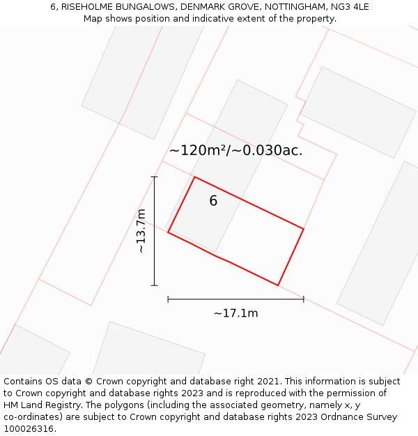 6, RISEHOLME BUNGALOWS, DENMARK GROVE, NOTTINGHAM, NG3 4LE: Plot and title map