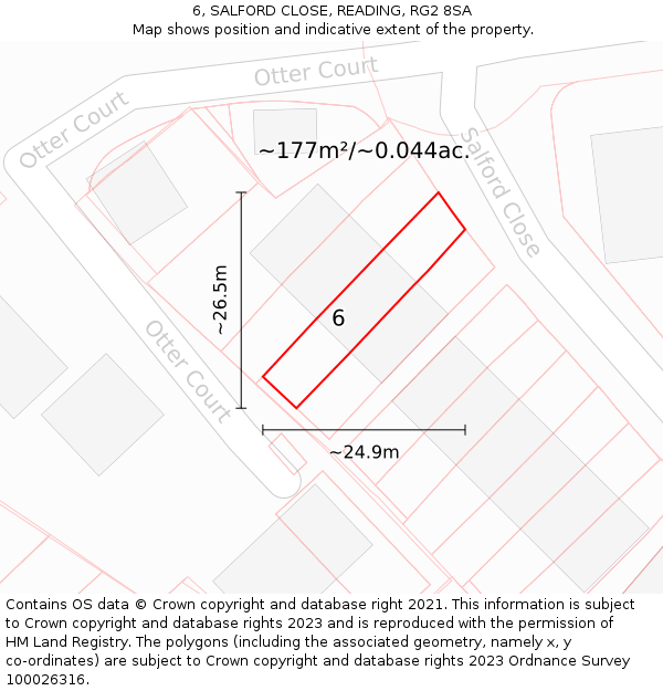 6, SALFORD CLOSE, READING, RG2 8SA: Plot and title map