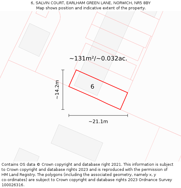 6, SALVIN COURT, EARLHAM GREEN LANE, NORWICH, NR5 8BY: Plot and title map