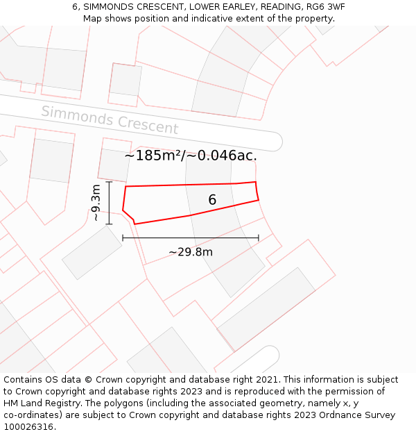 6, SIMMONDS CRESCENT, LOWER EARLEY, READING, RG6 3WF: Plot and title map