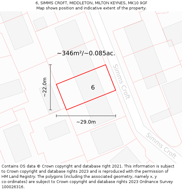 6, SIMMS CROFT, MIDDLETON, MILTON KEYNES, MK10 9GF: Plot and title map