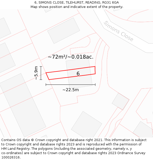 6, SIMONS CLOSE, TILEHURST, READING, RG31 6GA: Plot and title map