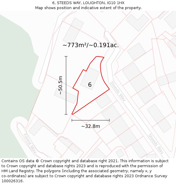 6, STEEDS WAY, LOUGHTON, IG10 1HX: Plot and title map