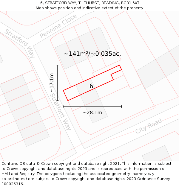 6, STRATFORD WAY, TILEHURST, READING, RG31 5XT: Plot and title map