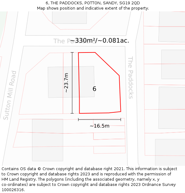 6, THE PADDOCKS, POTTON, SANDY, SG19 2QD: Plot and title map