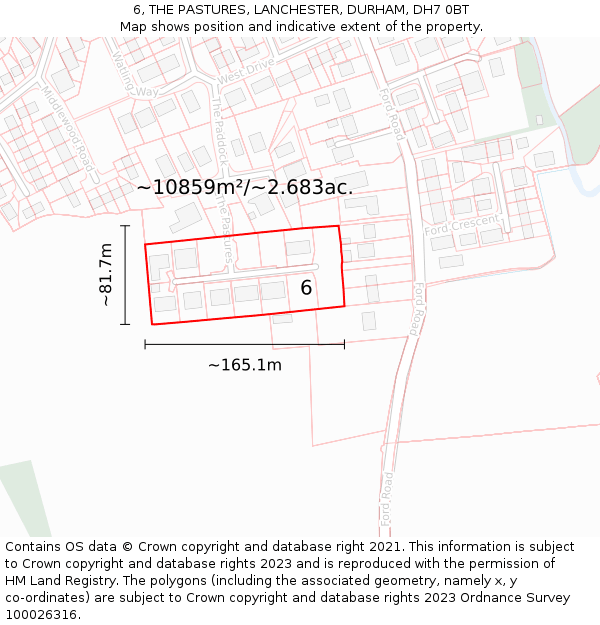 6, THE PASTURES, LANCHESTER, DURHAM, DH7 0BT: Plot and title map