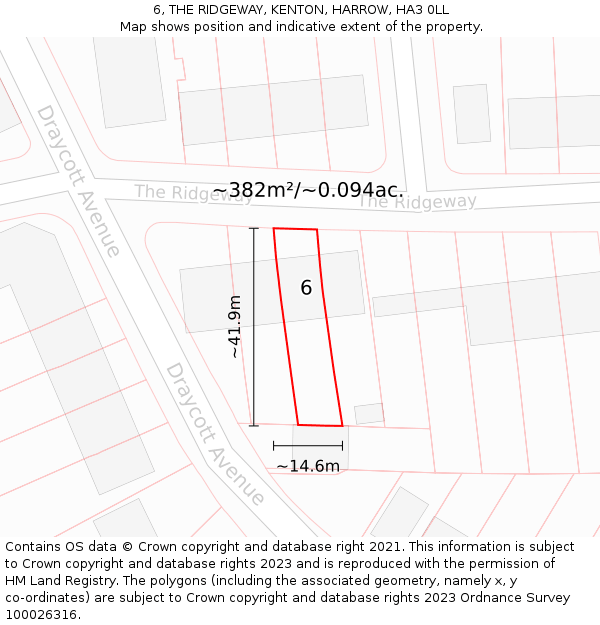6, THE RIDGEWAY, KENTON, HARROW, HA3 0LL: Plot and title map