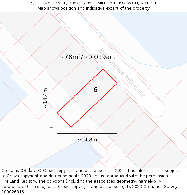 6, THE WATERMILL, BRACONDALE MILLGATE, NORWICH, NR1 2EB: Plot and title map