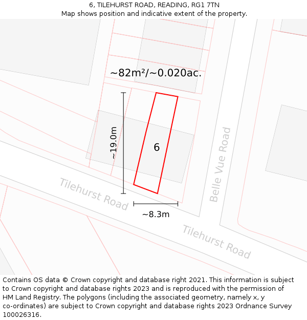 6, TILEHURST ROAD, READING, RG1 7TN: Plot and title map