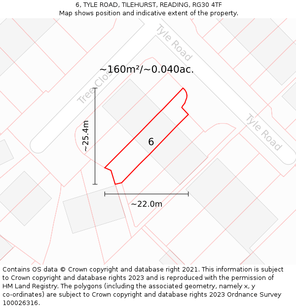 6, TYLE ROAD, TILEHURST, READING, RG30 4TF: Plot and title map