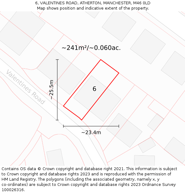 6, VALENTINES ROAD, ATHERTON, MANCHESTER, M46 0LD: Plot and title map