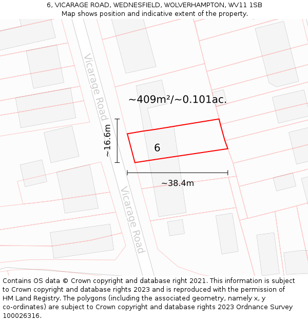 6, VICARAGE ROAD, WEDNESFIELD, WOLVERHAMPTON, WV11 1SB: Plot and title map