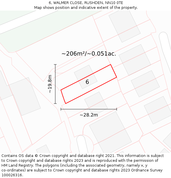 6, WALMER CLOSE, RUSHDEN, NN10 0TE: Plot and title map