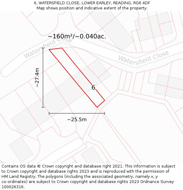 6, WATERSFIELD CLOSE, LOWER EARLEY, READING, RG6 4DF: Plot and title map