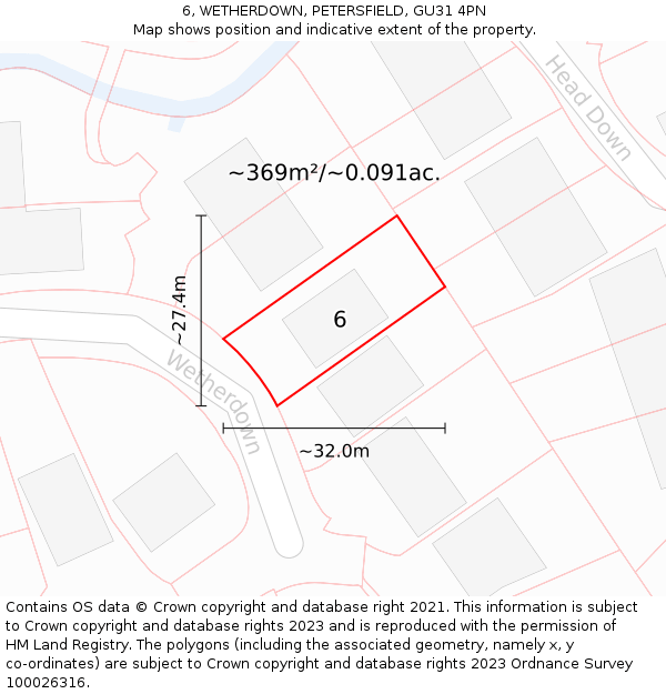 6, WETHERDOWN, PETERSFIELD, GU31 4PN: Plot and title map