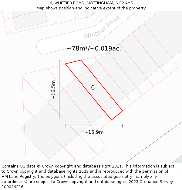 6, WHITTIER ROAD, NOTTINGHAM, NG2 4AS: Plot and title map
