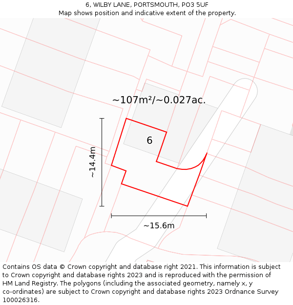 6, WILBY LANE, PORTSMOUTH, PO3 5UF: Plot and title map